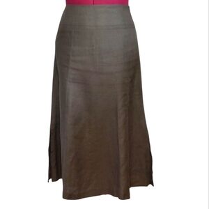 SZ8 Talbots 100% Linen Skirt Khaki Brown A-Line